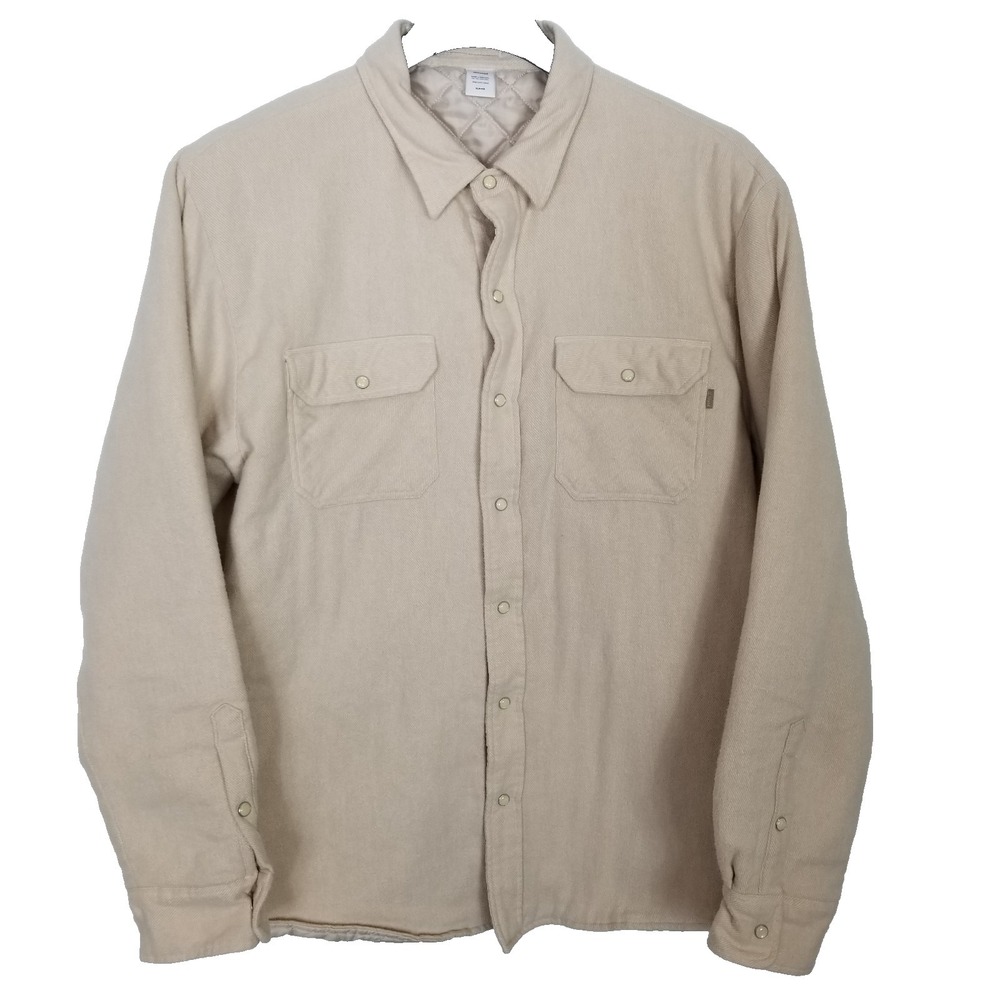 JJJJound‎ Men Padded Snap Frint Shirt Jacket Sz Sz XL Ivory Cotton Pockets